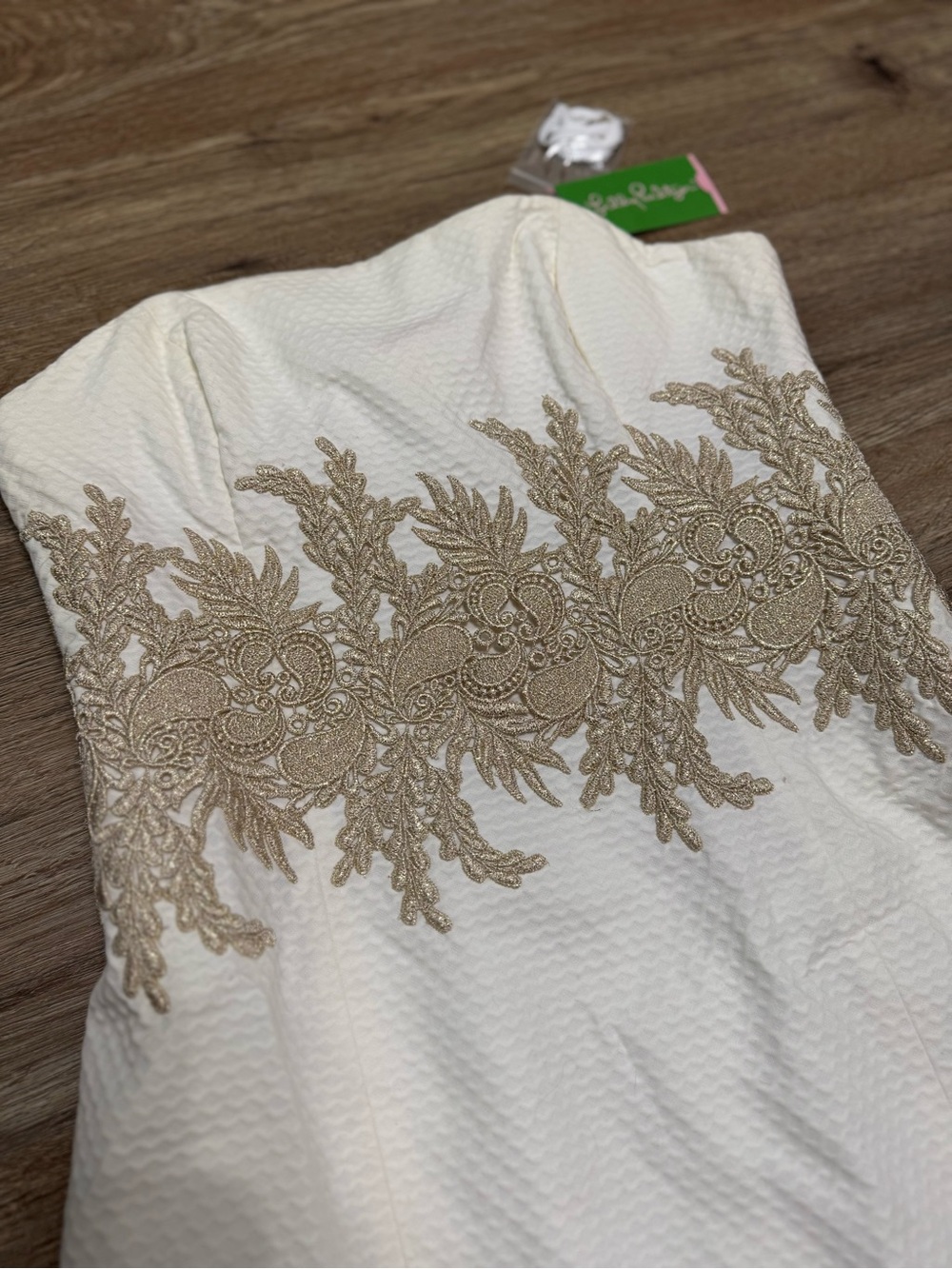 Lilly Pulitzer Strapless Kade Dress with Gold Floral Embroidery - Picture 2 of 4